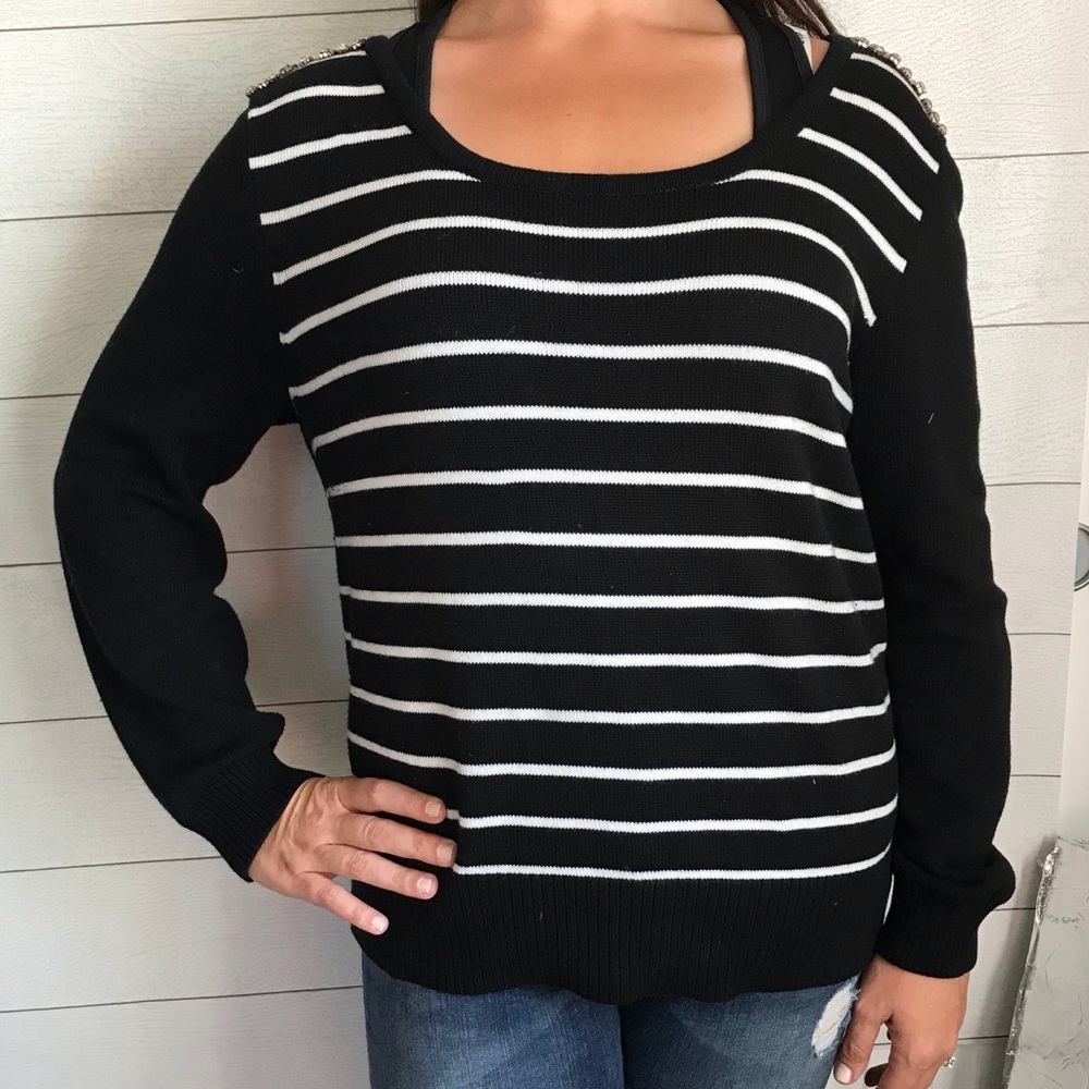 Lane Bryant striped embellished shoulder sweater